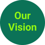 Green circle with the words Our Vision in large, light green letters centered on a dark green background.